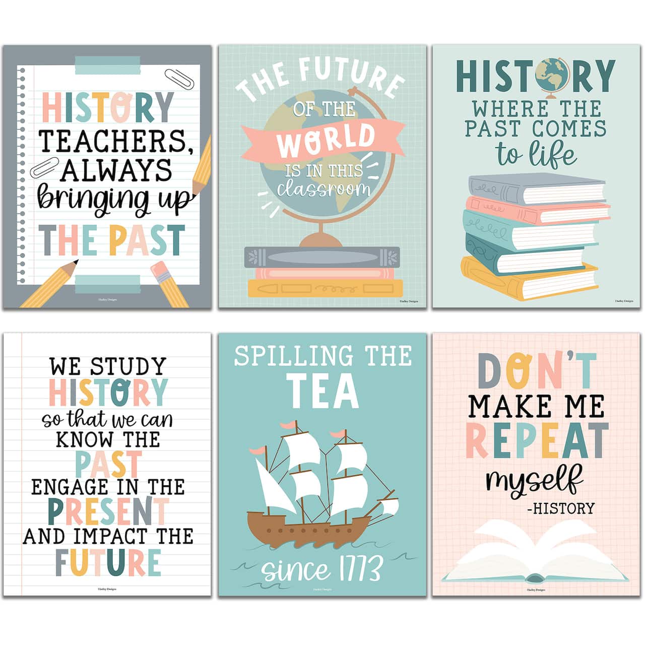 Hadley Designs 11" x 14" Boho History Bulletin Board Classroom Décor Posters Set